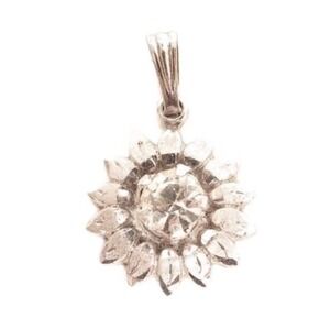 Beautiful Vintage Sterling Silver Rhinestone Flower Pendant